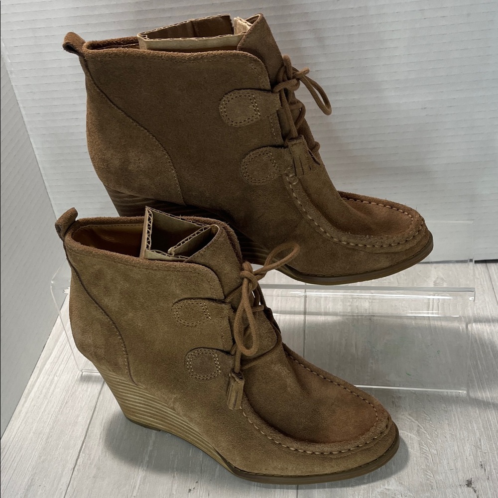 Lucky Brand Brown Suede Wedge Boots